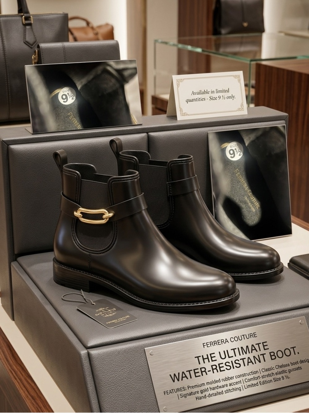 Henry Ferrera Black Leather Ankle Boots with Gold Buckle